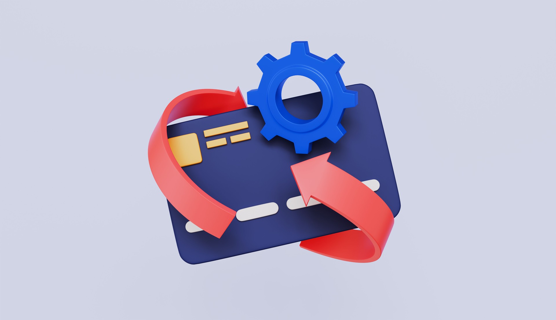 Credit card icon with gears and spiral arrows, digital finance, payment management, automated payment system